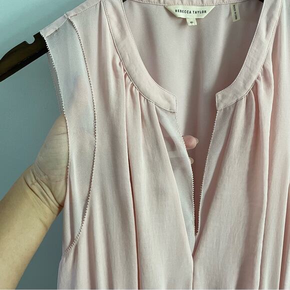 Rebecca Taylor | Women’s Pastel Pink V-Neck Flowy Above Knee Dress Pleated Party - Picture 5 of 11